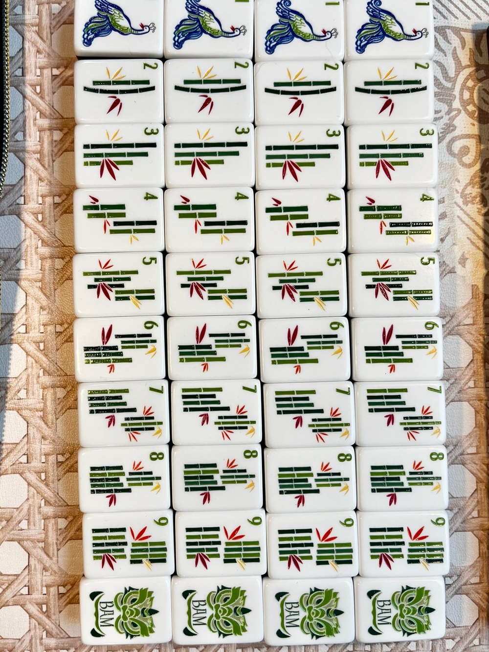 Chic Heritage Tortoise Engraved & Painted American Mahjong Set w/Green Layers - Picture 5 of 13